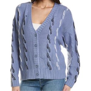 525 America Cardigan Cable Knit Periwinkle Navy & White Sweater XS NWT Revolve